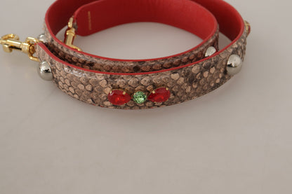 Chic Brown Python Leather Bag Strap