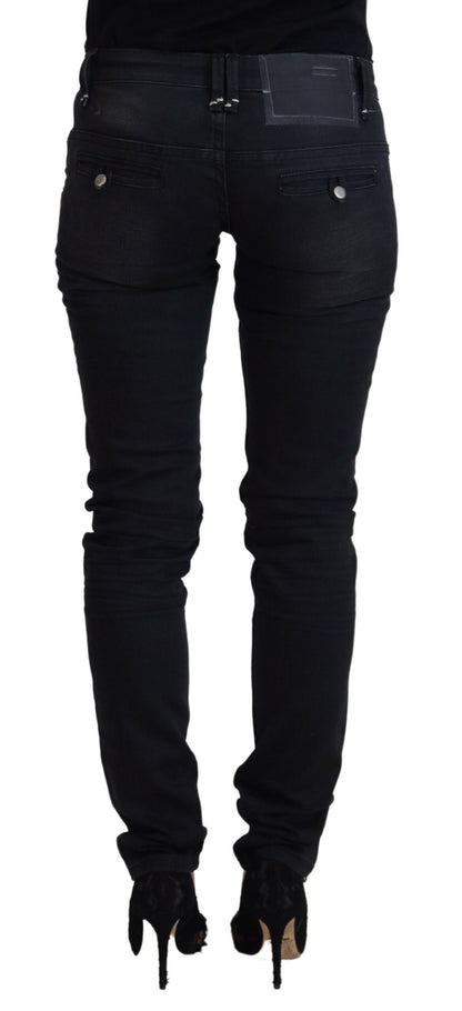 Schicke, schwarze, verwaschene Skinny Jeans mit niedriger Taille