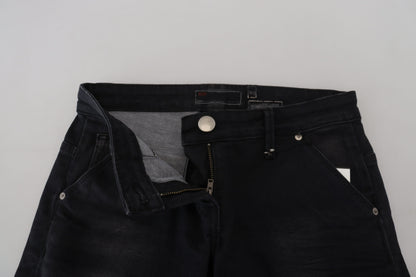 Schicke, schwarze, verwaschene Skinny Jeans mit niedriger Taille