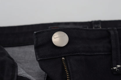 Schicke, schwarze, verwaschene Skinny Jeans mit niedriger Taille