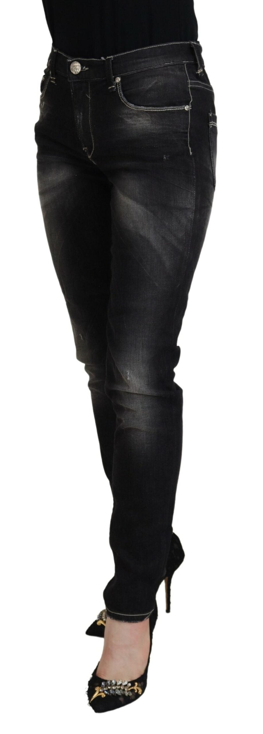 Elegante Tapered-Jeans in Schwarz mit mittlerer Taille