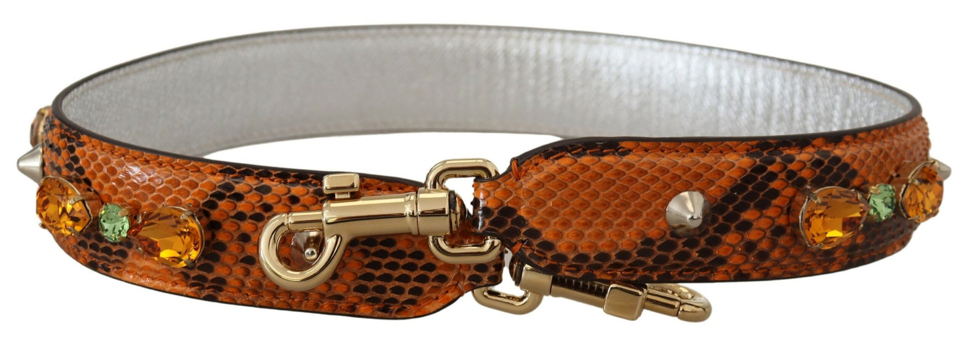 Schicker orangefarbener Taschengurt aus Leder mit goldfarbenen Verschlüssen