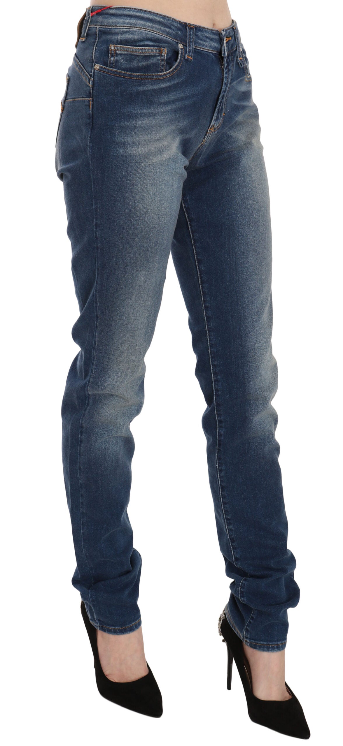 Svelte Slim-Jeans mit mittelhohem Bund in Vintage-Blau
