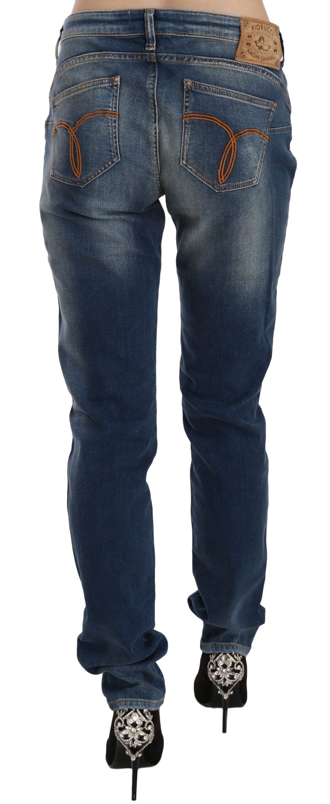 Svelte Slim-Jeans mit mittelhohem Bund in Vintage-Blau