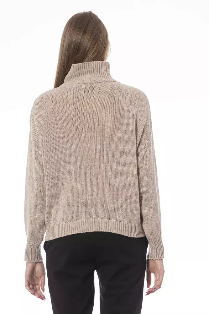 Beige Viscose Women Sweater