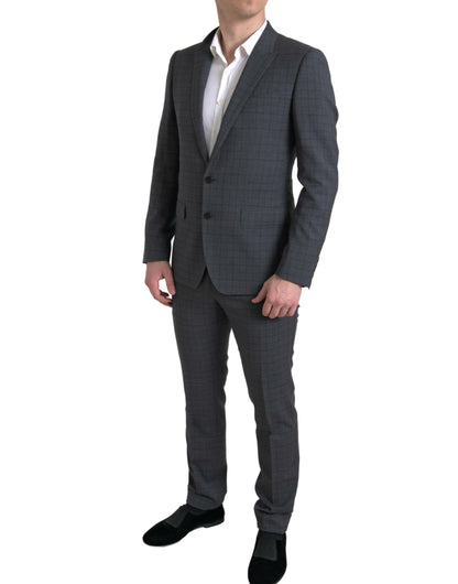 Elegant Grey Checkered Slim Fit Suit