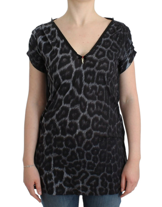 Sinnliches Modal-Top mit V-Ausschnitt und Leopardenmuster