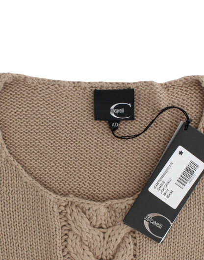 Eleganter, beiger Strickpullover mit Rundhalsausschnitt