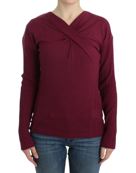 Eleganter lila Wollpullover mit Schlüsselloch