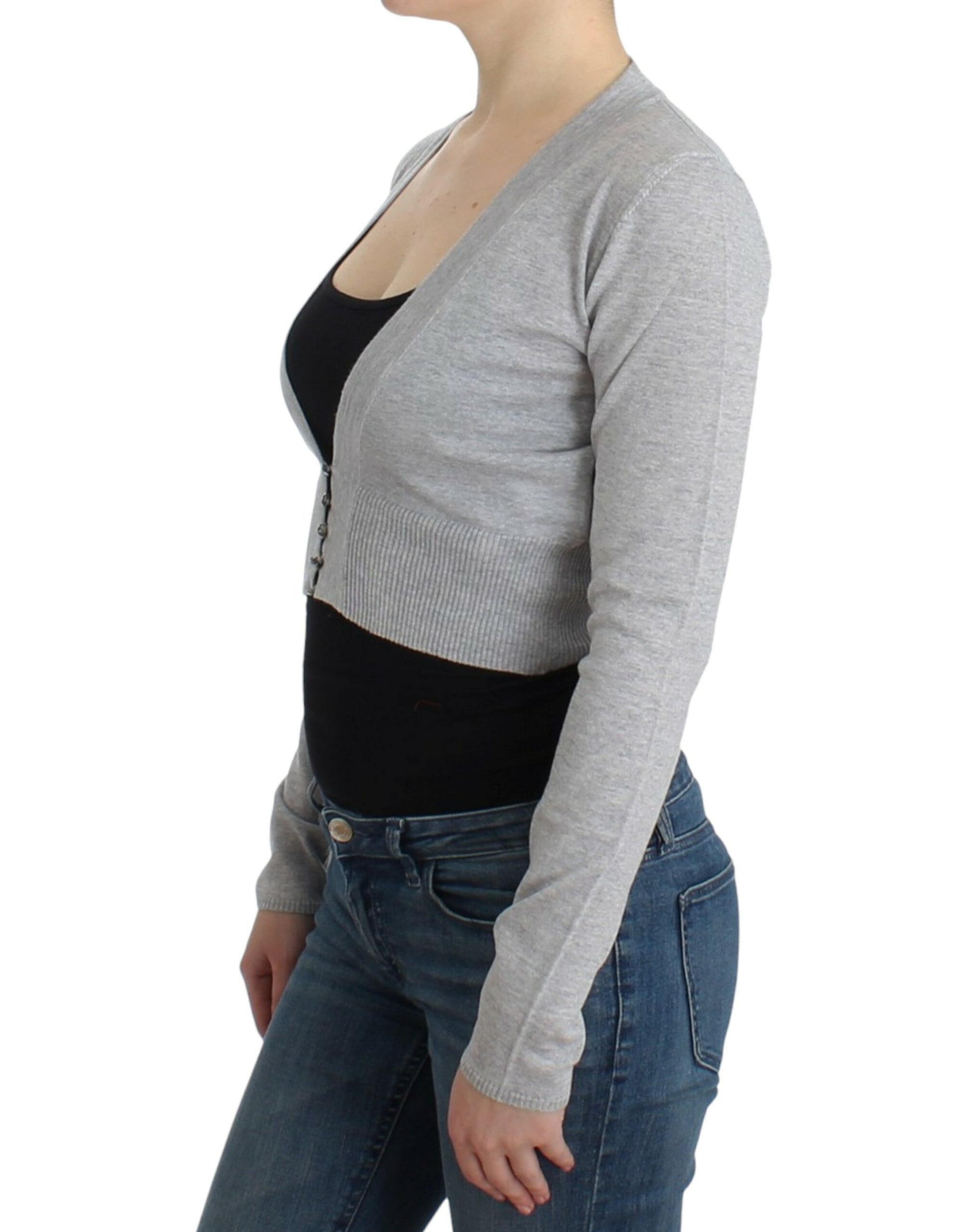 Kurzer Cardigan aus Schurwolle in schickem Grau