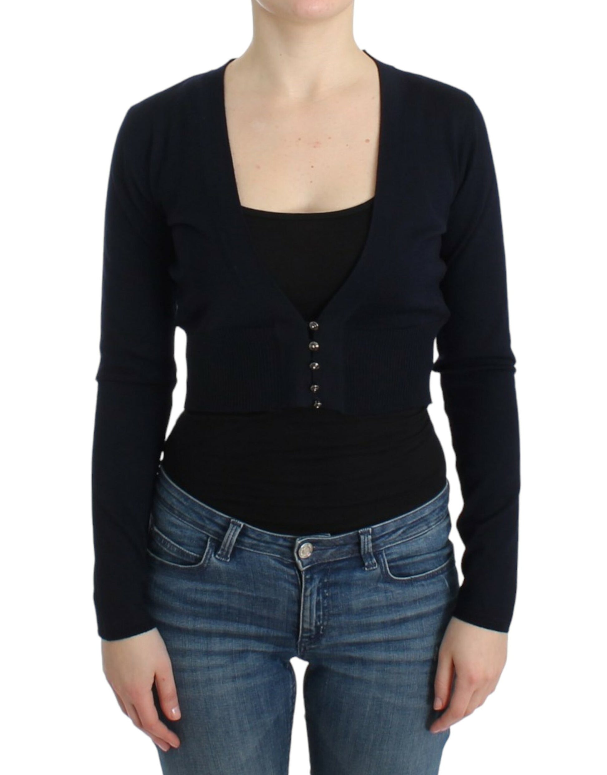 Eleganter schwarzer kurzer Cardigan aus Schurwolle