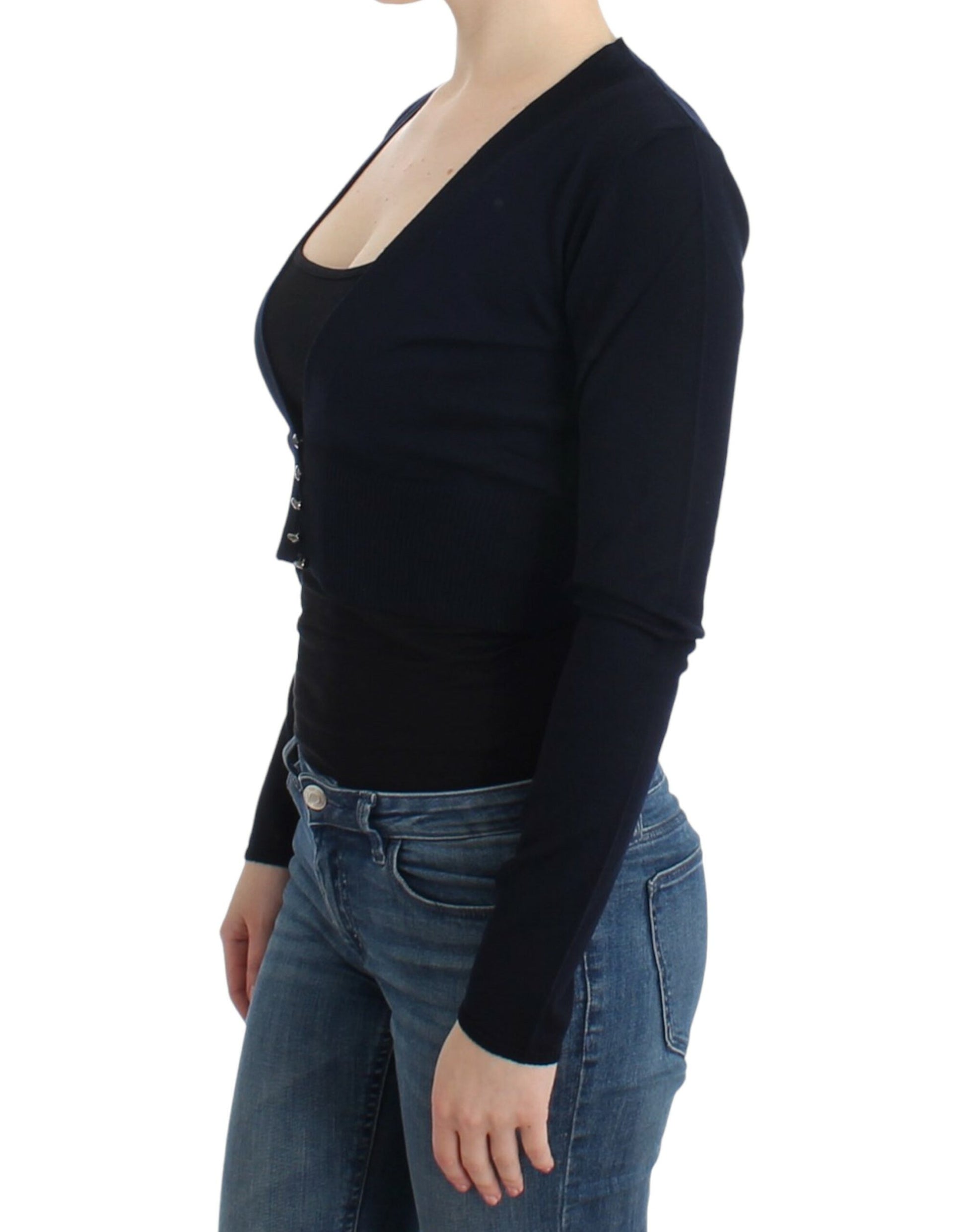 Eleganter schwarzer kurzer Cardigan aus Schurwolle