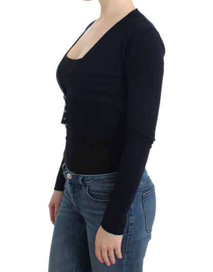 Eleganter schwarzer kurzer Cardigan aus Schurwolle