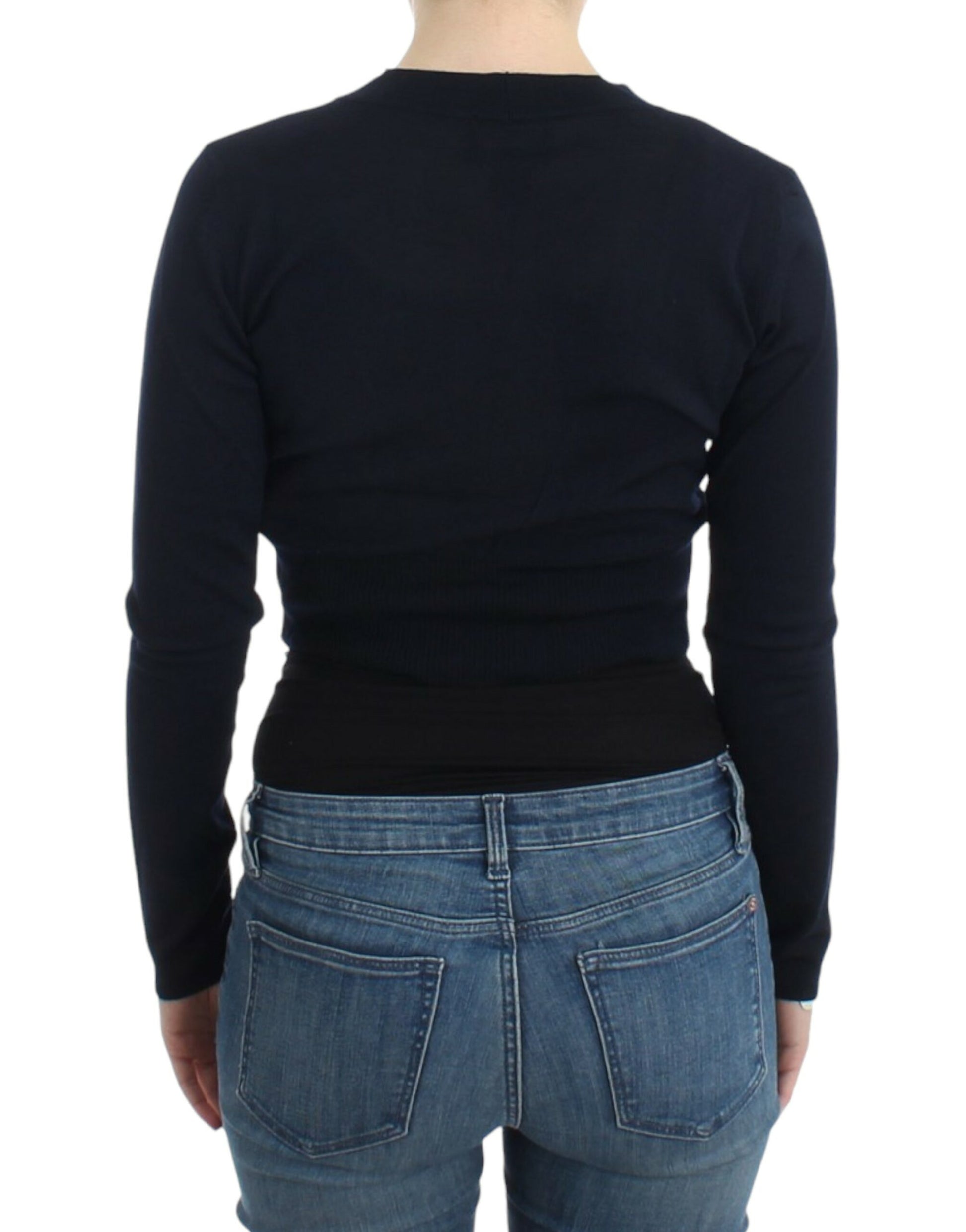 Eleganter schwarzer kurzer Cardigan aus Schurwolle