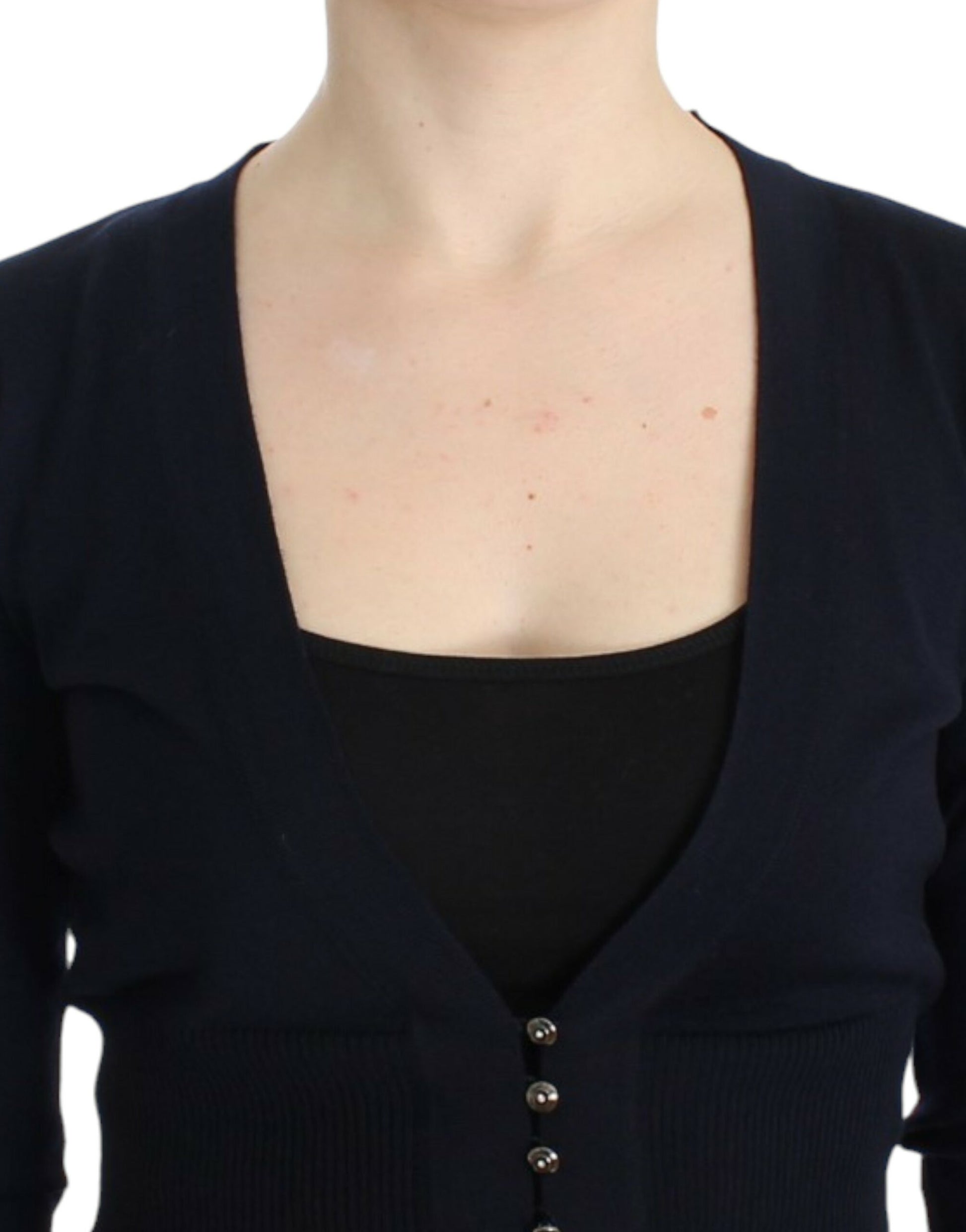 Eleganter schwarzer kurzer Cardigan aus Schurwolle