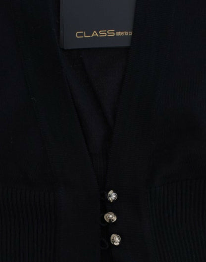 Eleganter schwarzer kurzer Cardigan aus Schurwolle