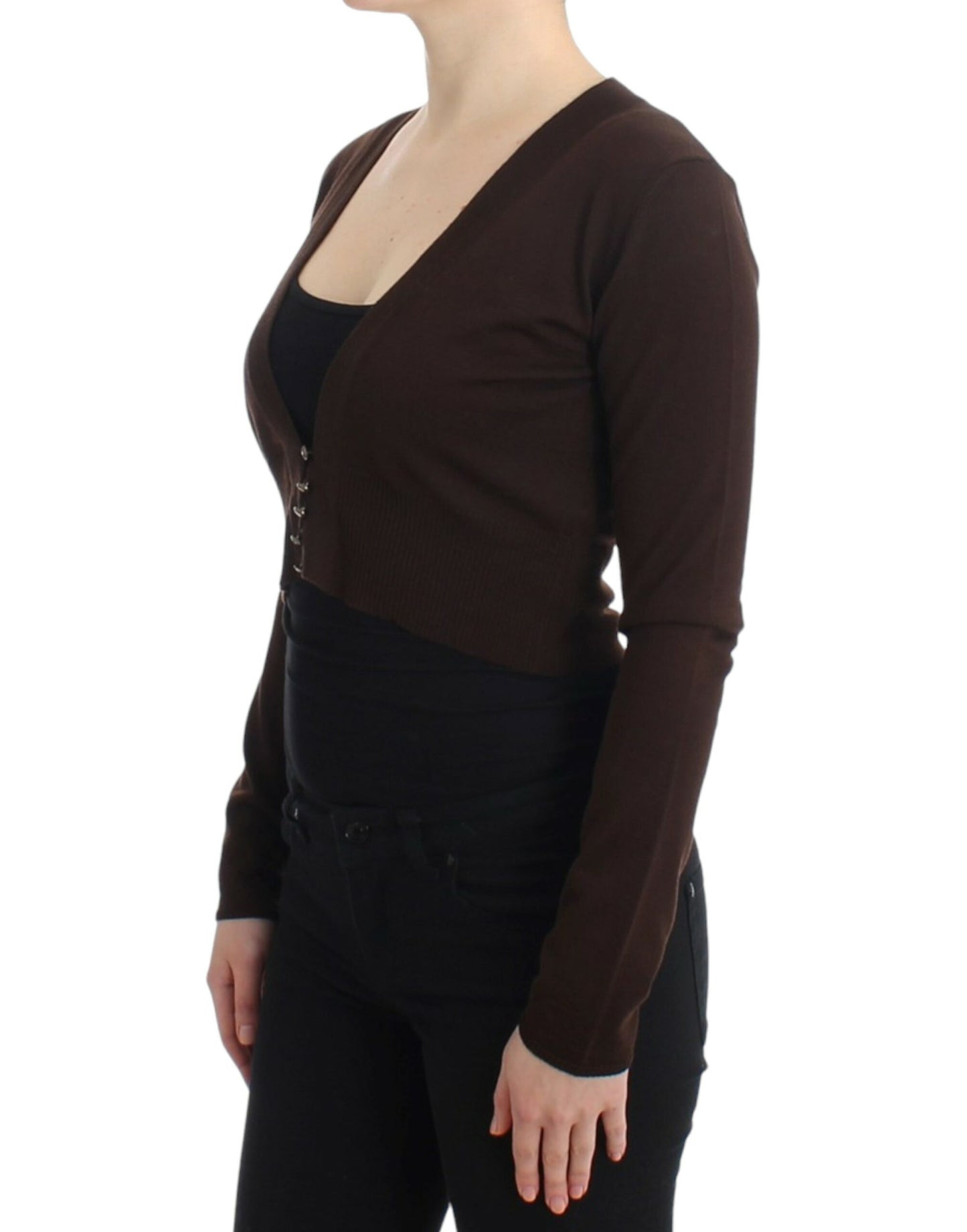 Eleganter kurzer Cardigan aus Schurwolle in Braun
