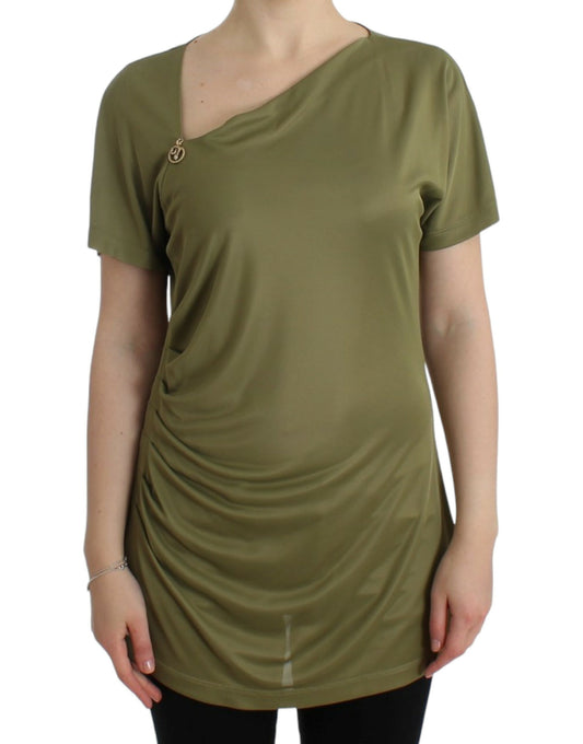 Elegante grüne Jerseybluse mit goldenen Akzenten