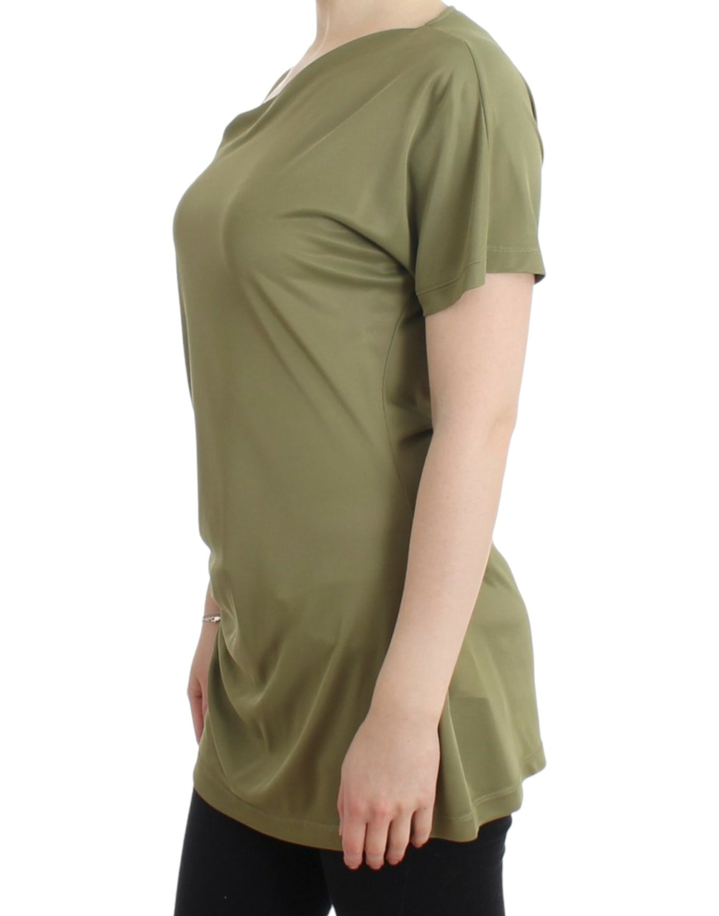 Elegante grüne Jerseybluse mit goldenen Akzenten