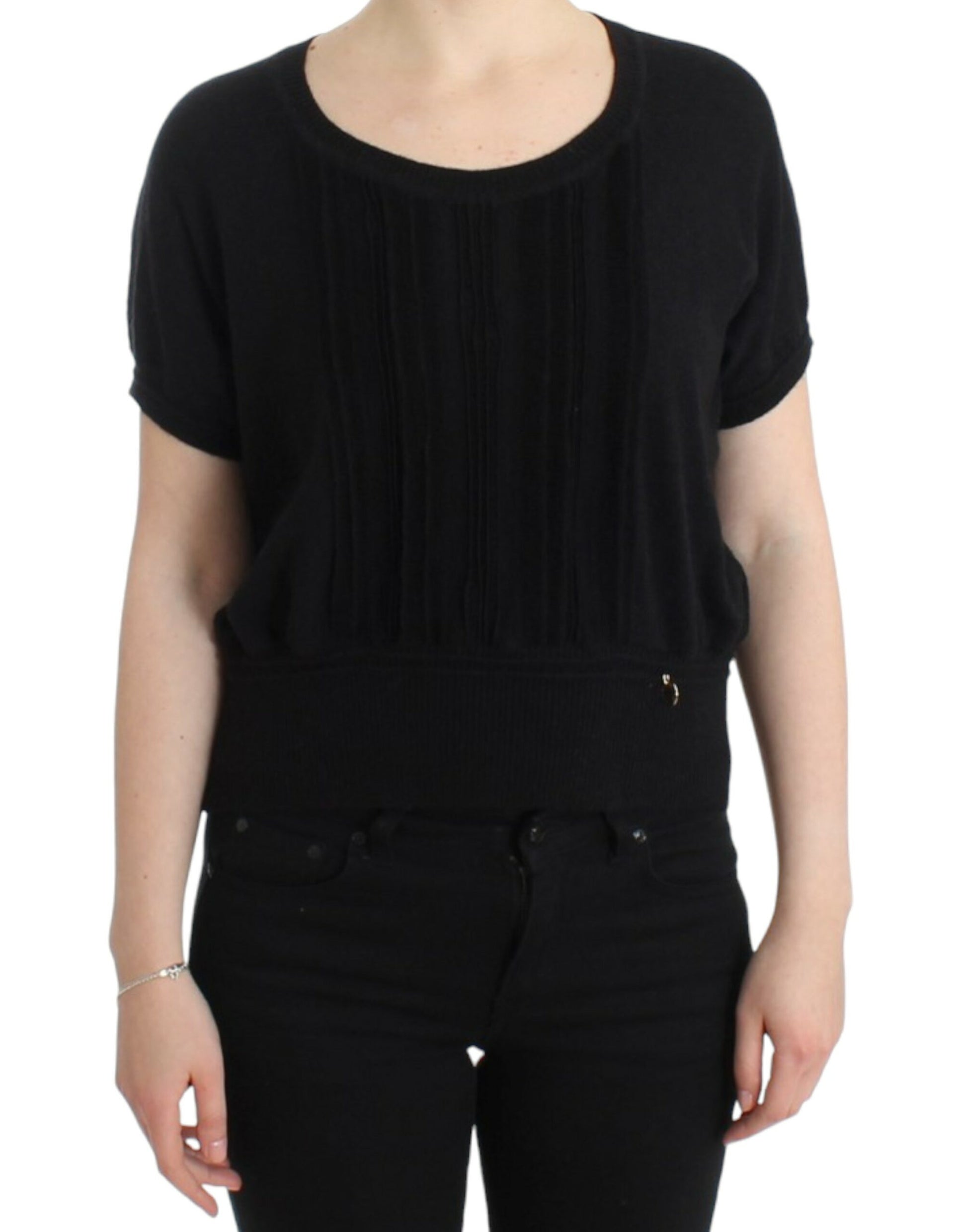 Eleganter kurzärmliger schwarzer Pullover