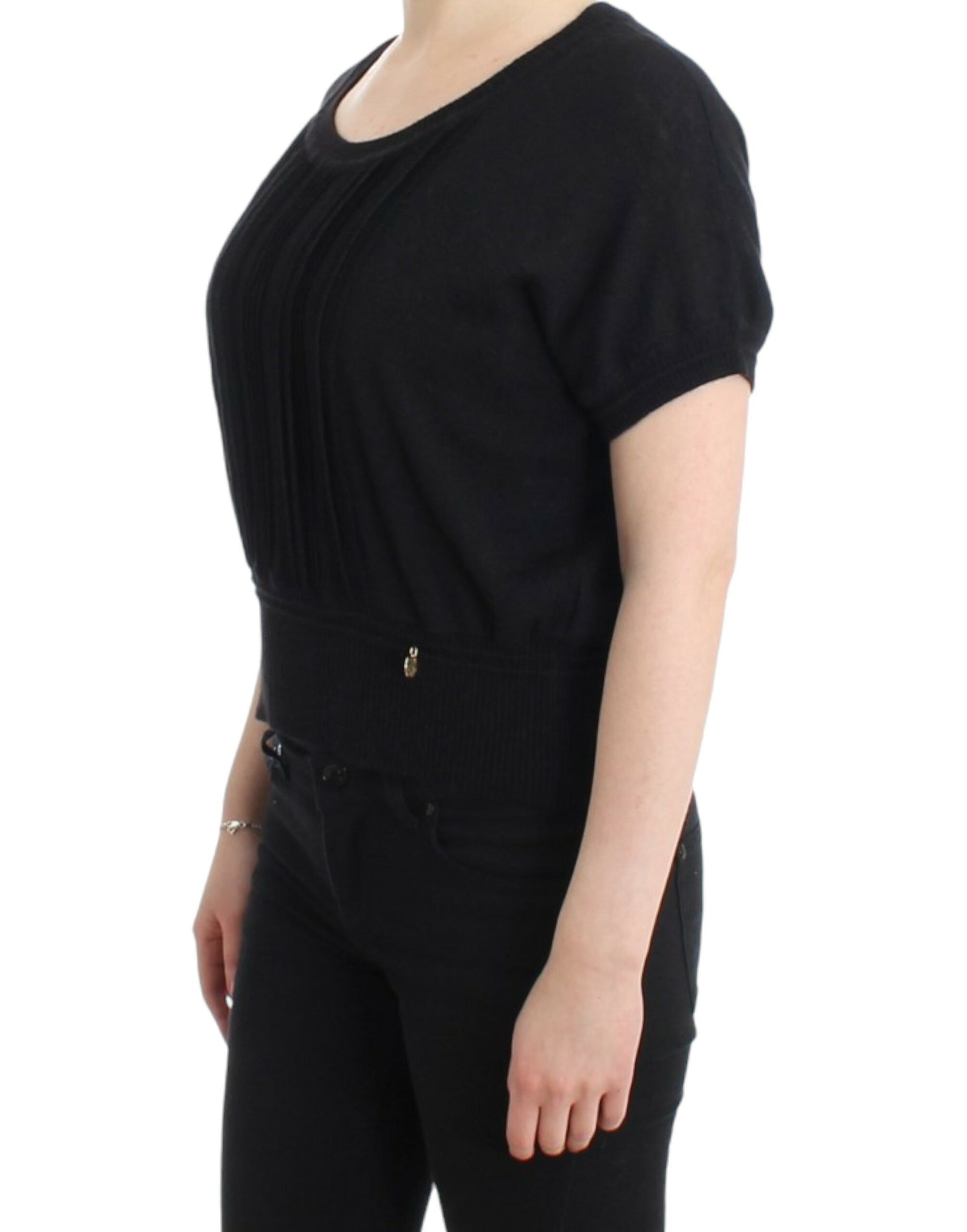 Eleganter kurzärmliger schwarzer Pullover