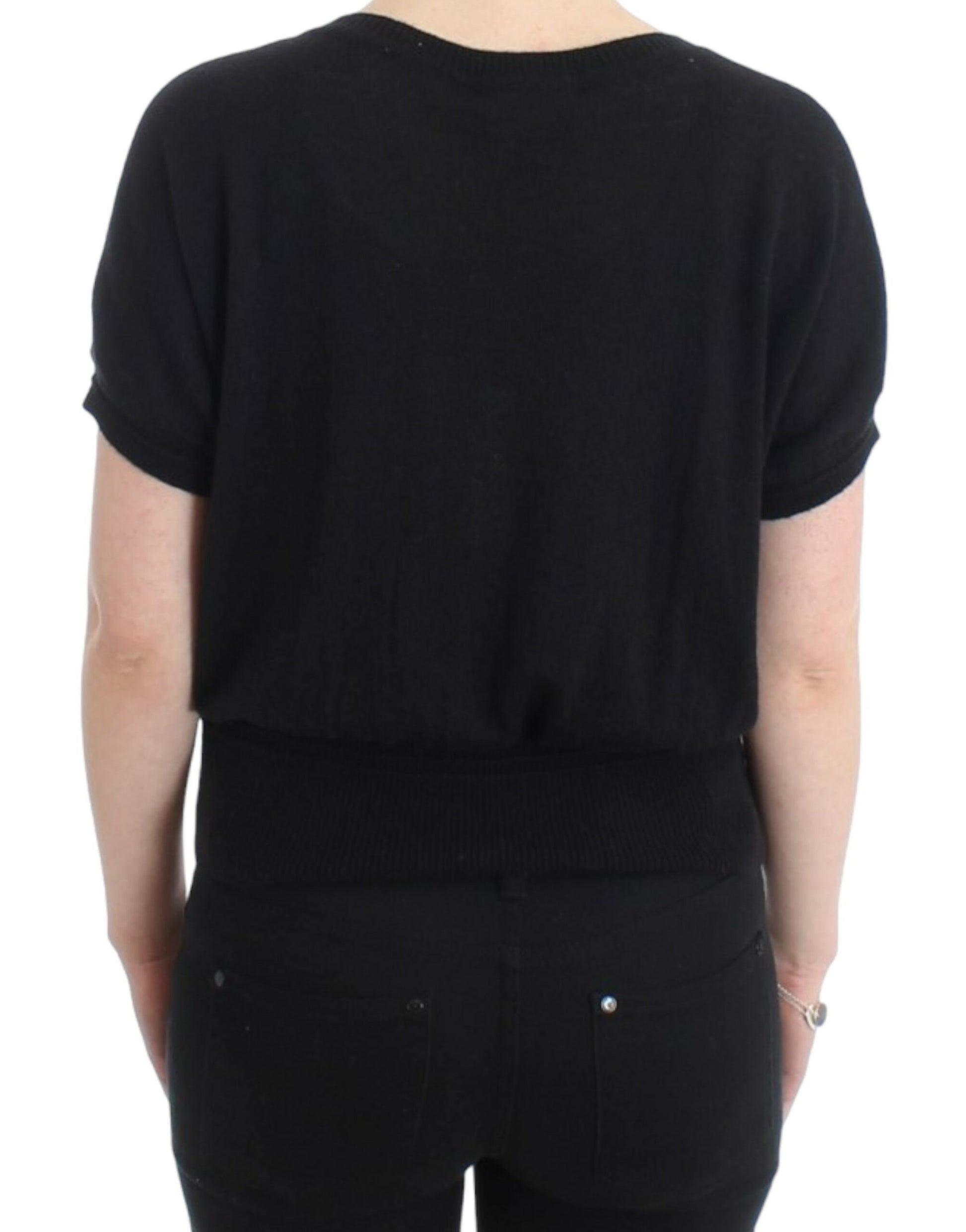 Eleganter kurzärmliger schwarzer Pullover