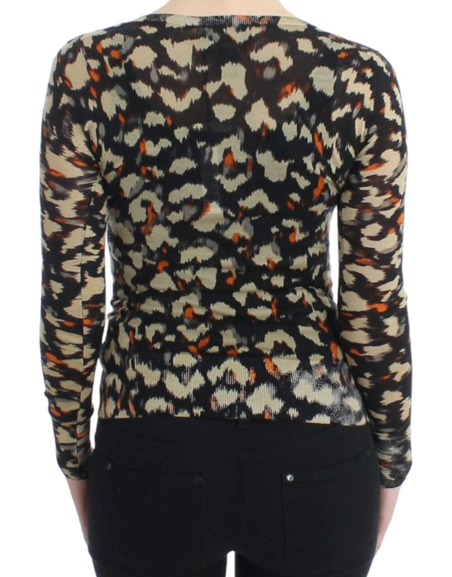 Eleganter mehrfarbiger Wollpullover mit V-Ausschnitt