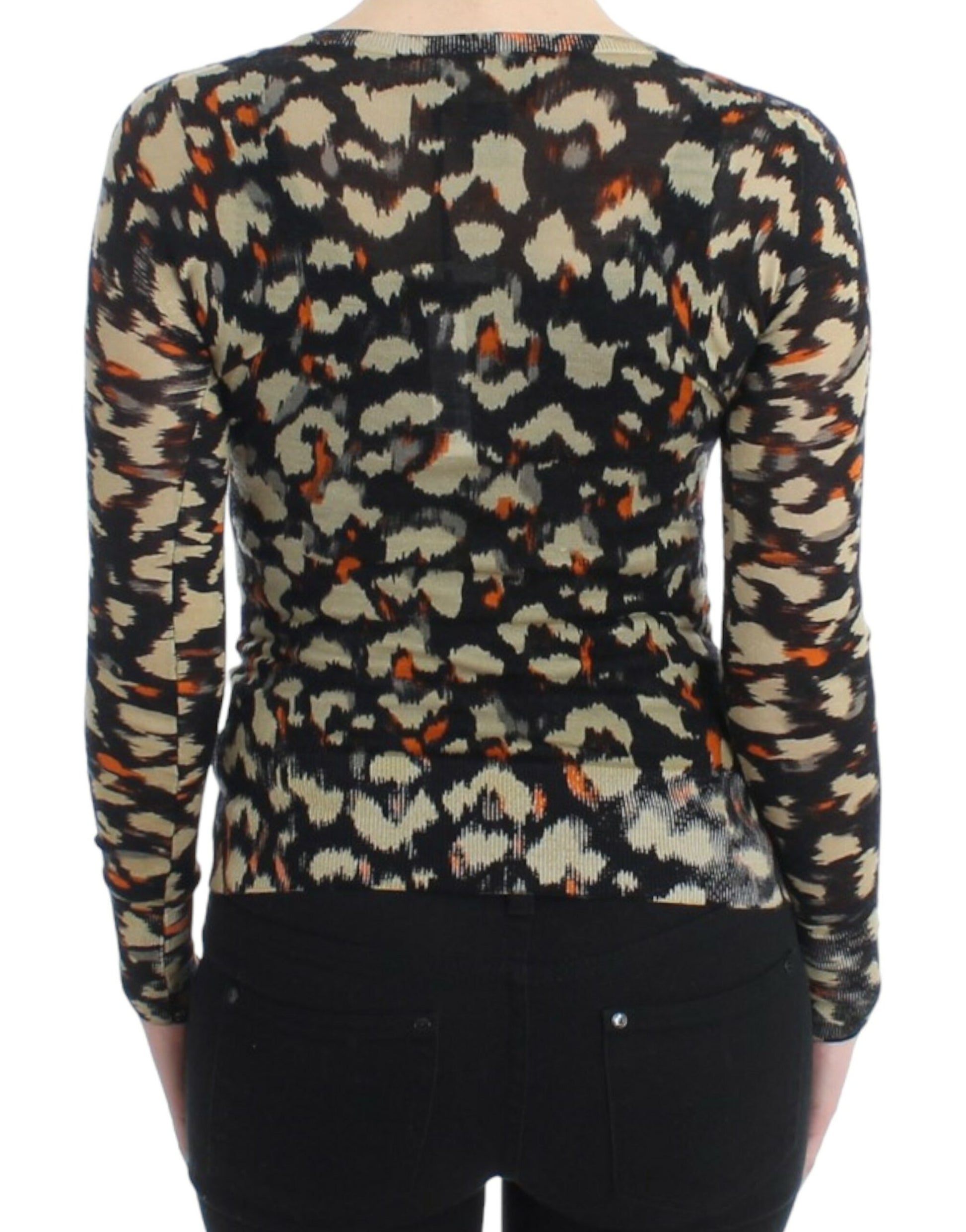 Eleganter mehrfarbiger Wollpullover mit V-Ausschnitt