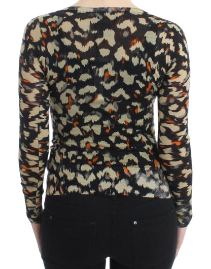 Eleganter mehrfarbiger Wollpullover mit V-Ausschnitt