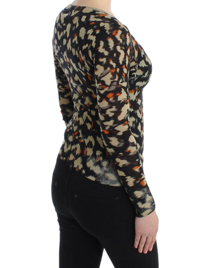 Eleganter mehrfarbiger Wollpullover mit V-Ausschnitt