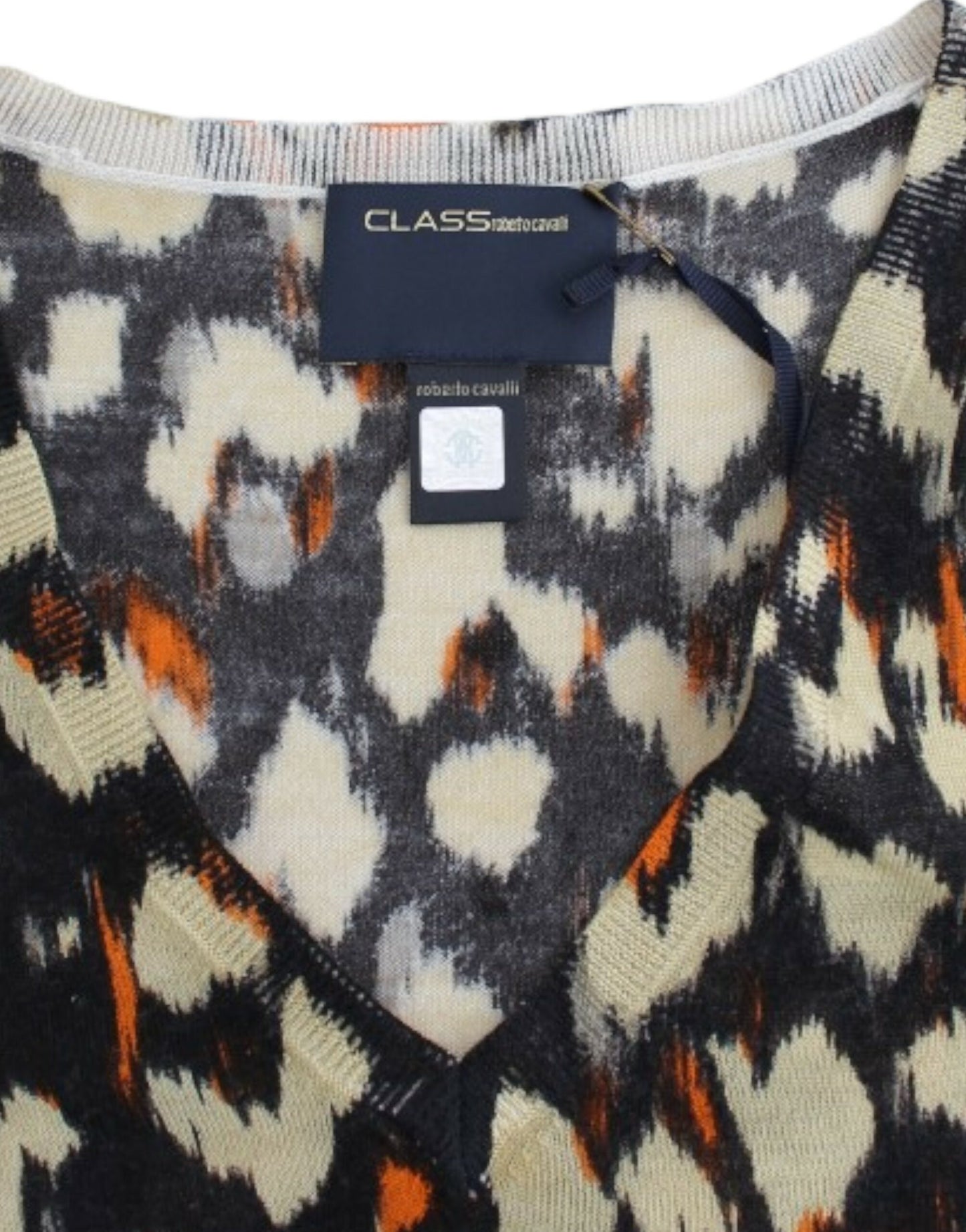 Eleganter mehrfarbiger Wollpullover mit V-Ausschnitt