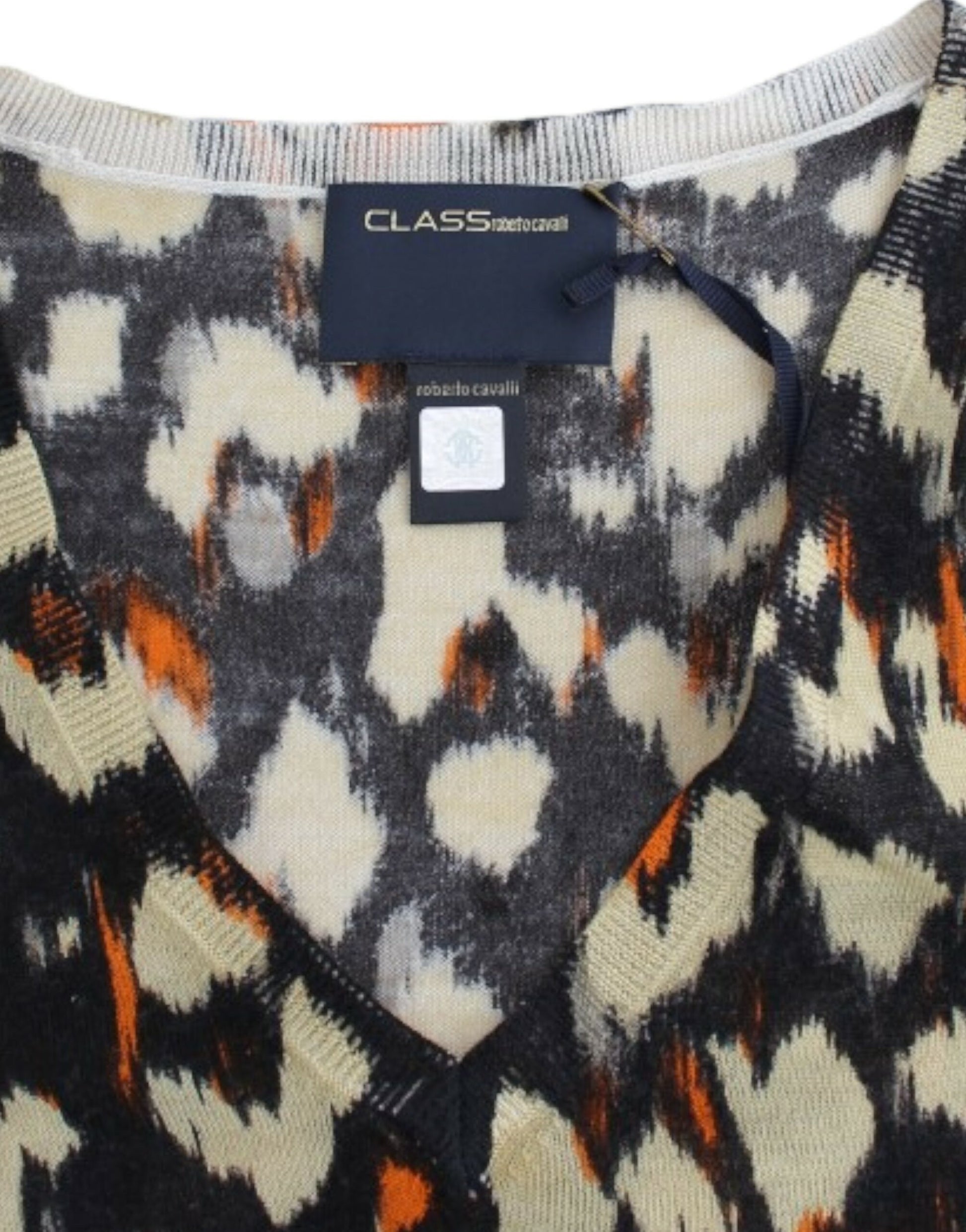 Eleganter mehrfarbiger Wollpullover mit V-Ausschnitt