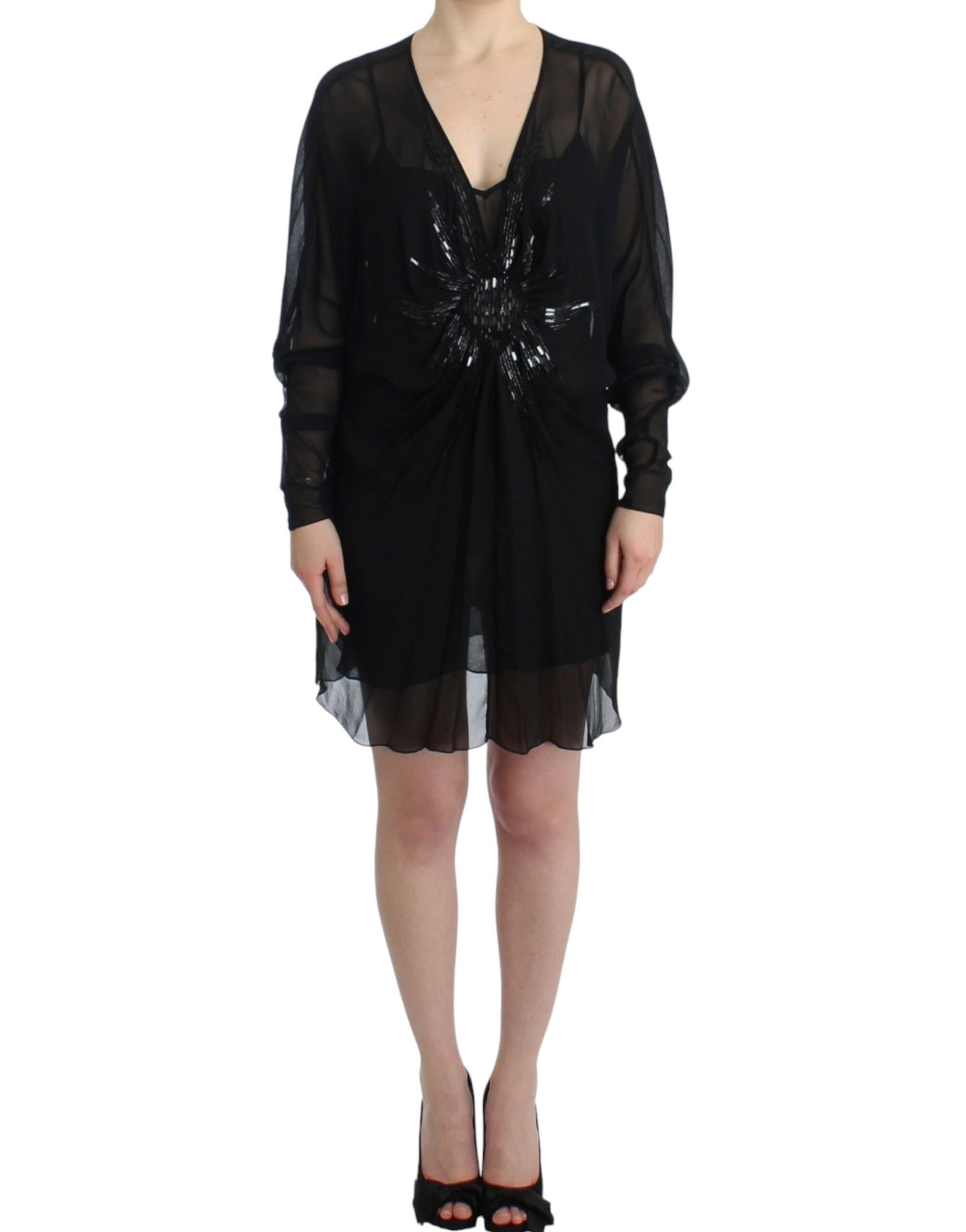Elegantes Blousonkleid aus transparenter schwarzer Seide