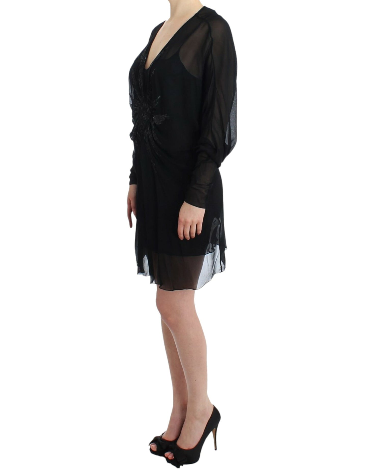 Elegantes Blousonkleid aus transparenter schwarzer Seide