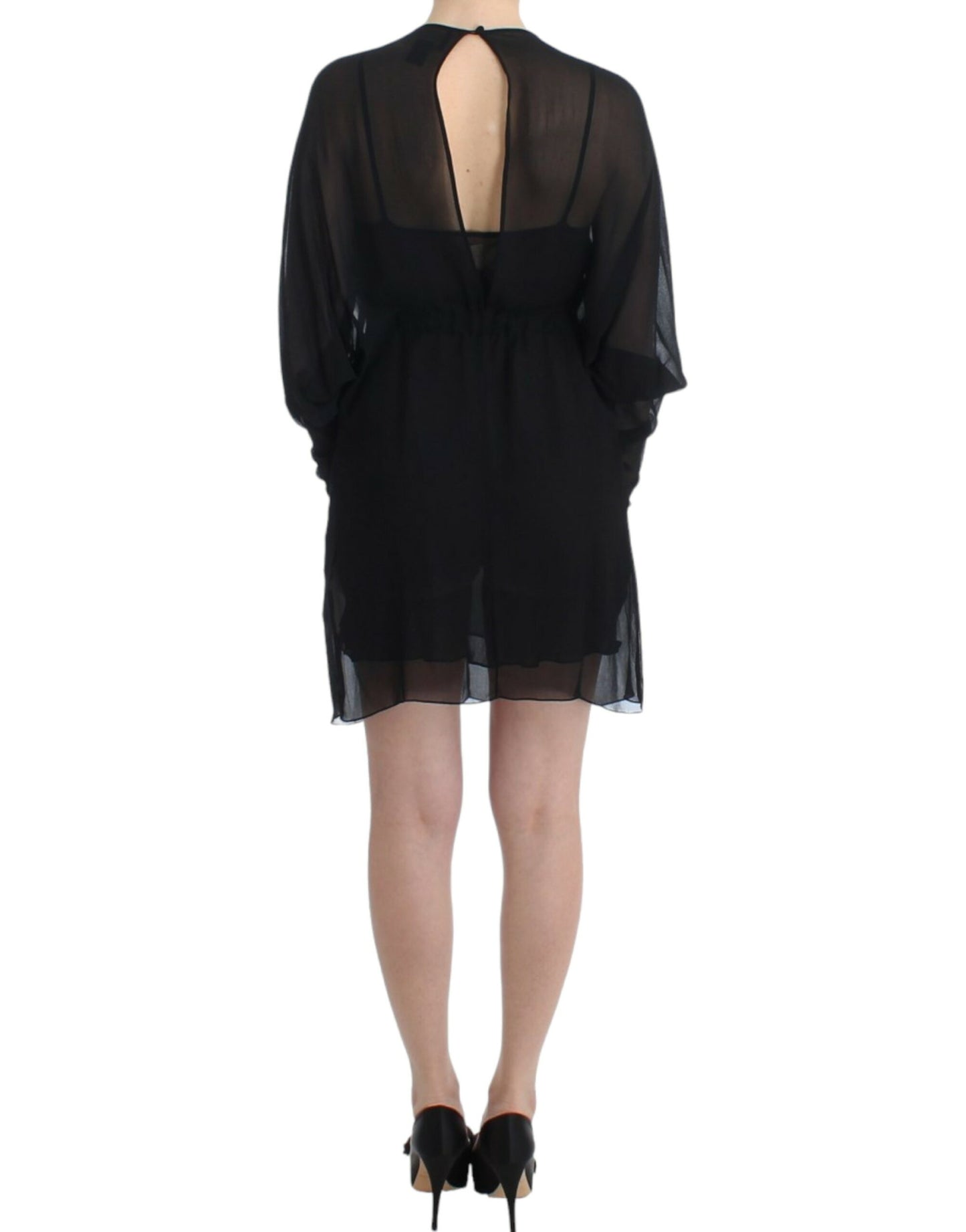 Elegantes Blousonkleid aus transparenter schwarzer Seide