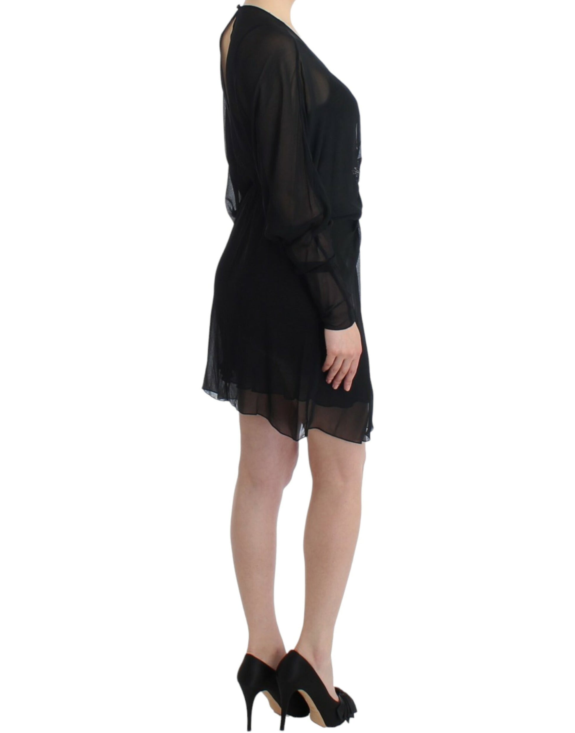 Elegantes Blousonkleid aus transparenter schwarzer Seide