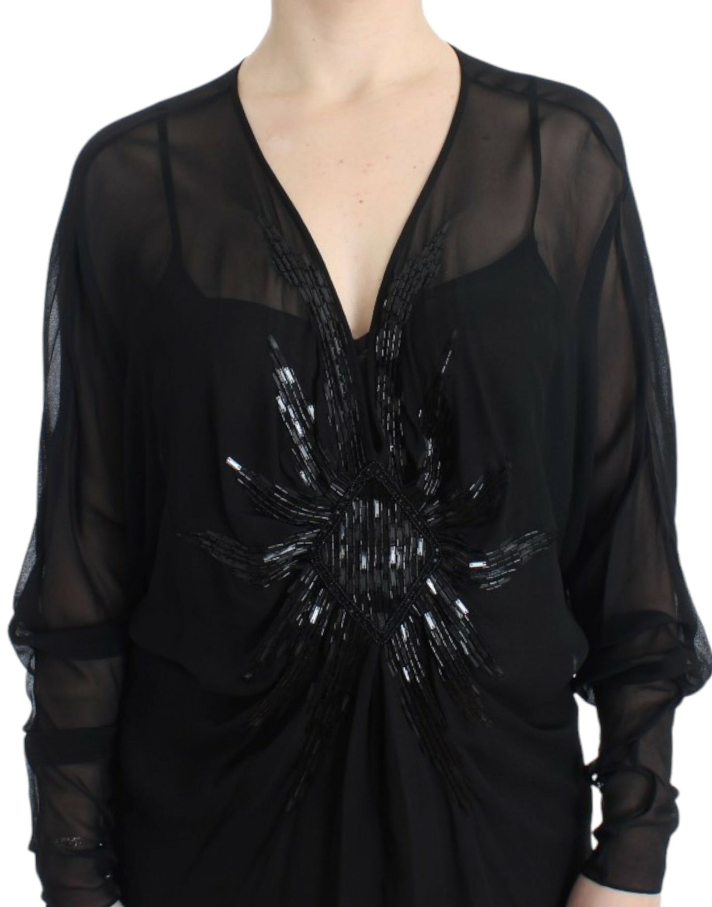 Elegantes Blousonkleid aus transparenter schwarzer Seide