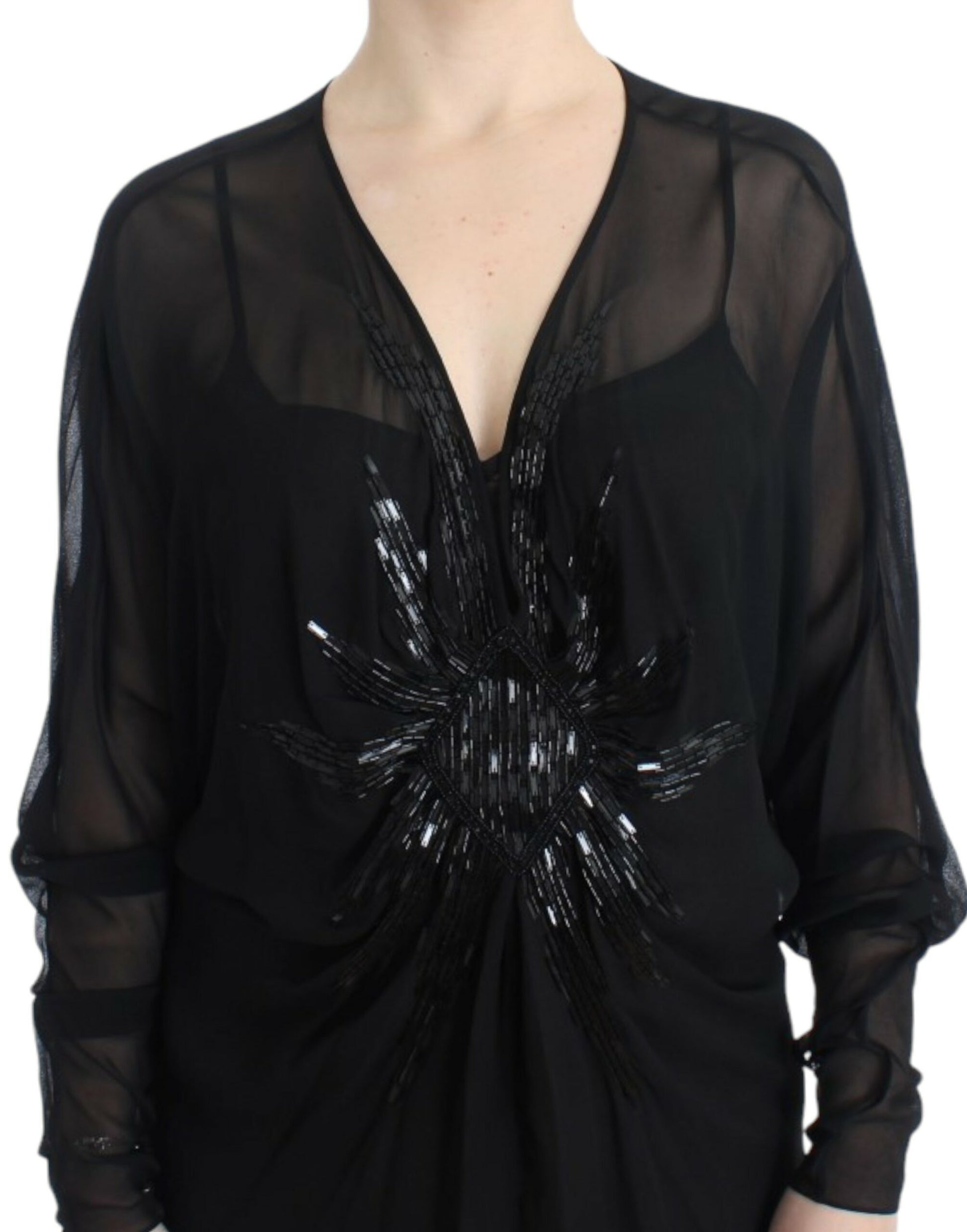 Elegantes Blousonkleid aus transparenter schwarzer Seide