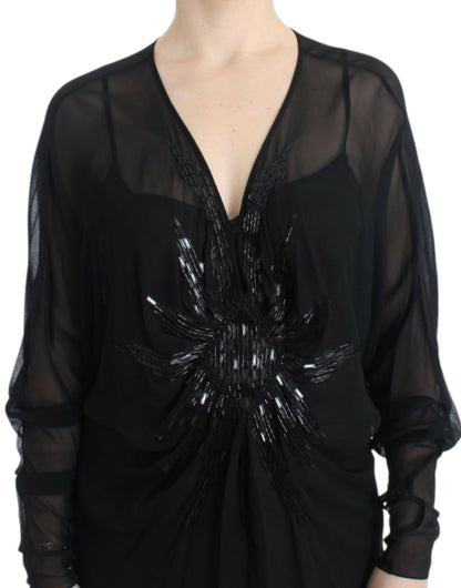 Elegantes Blousonkleid aus transparenter schwarzer Seide