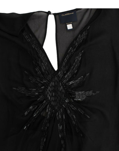 Elegantes Blousonkleid aus transparenter schwarzer Seide
