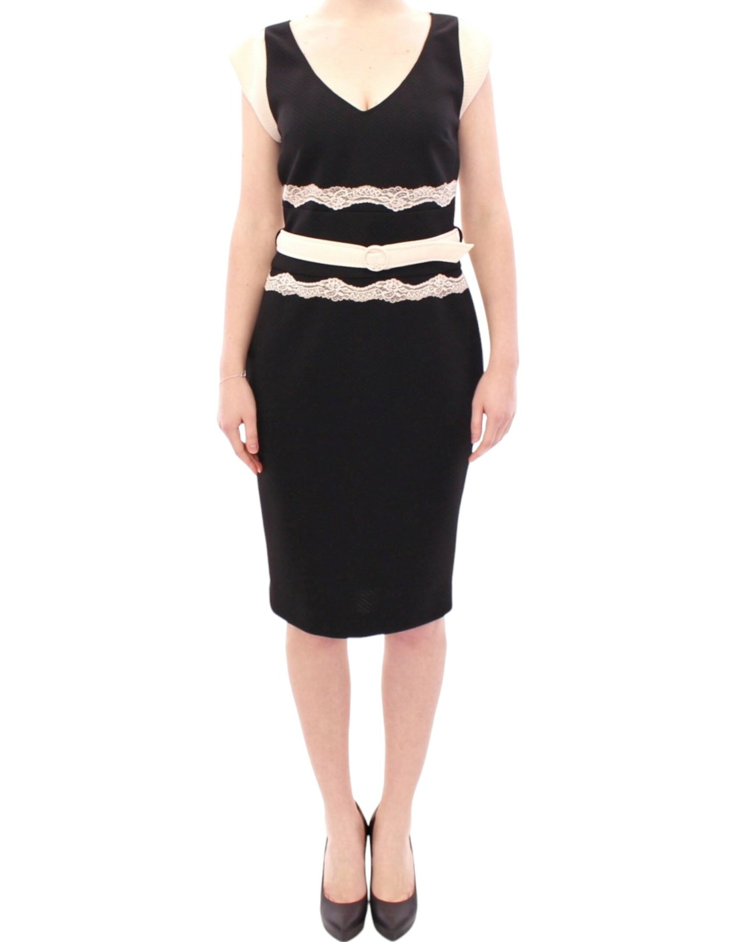 Elegantes Etuikleid aus Spitze in Schwarz und Beige