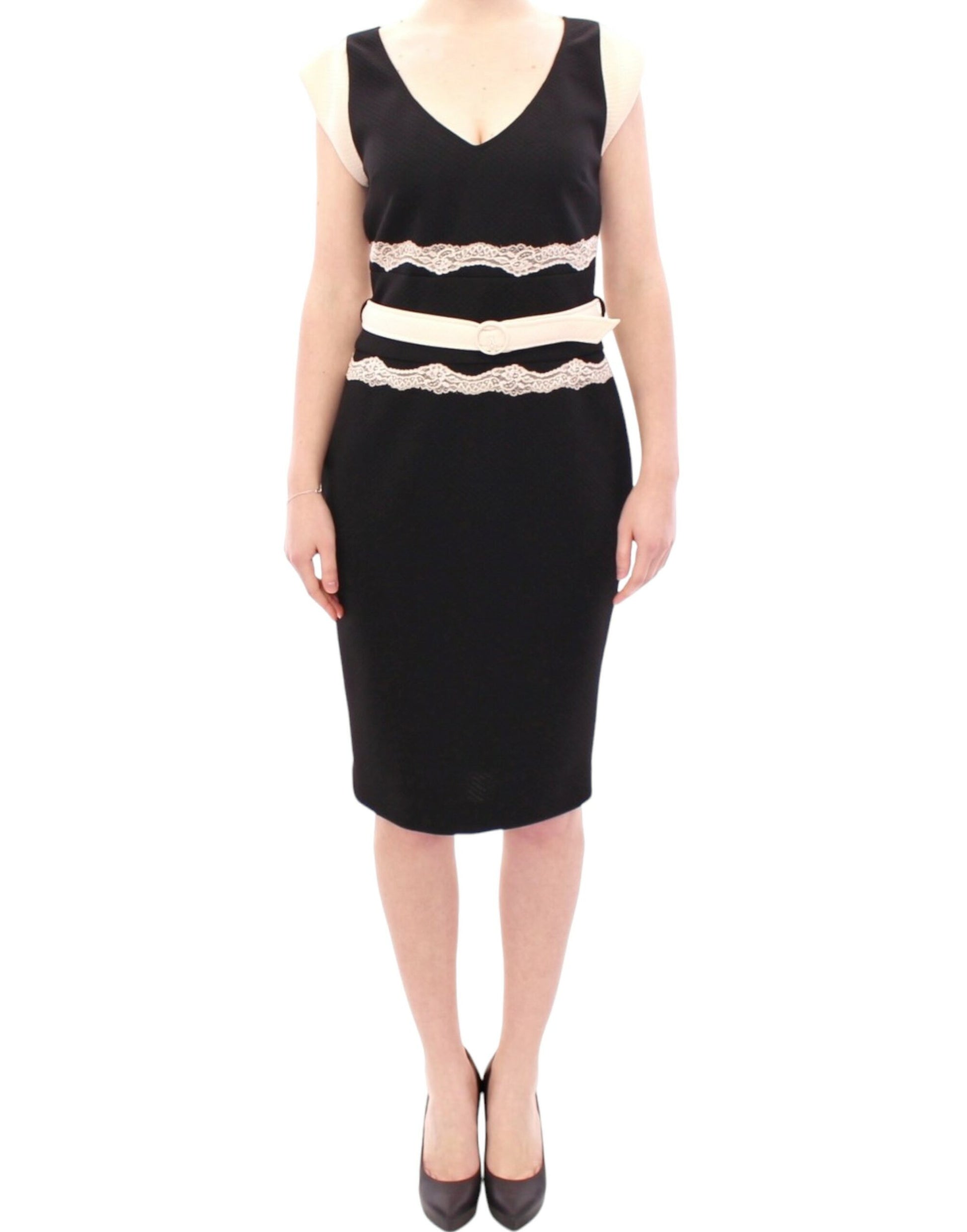 Elegantes Etuikleid aus Spitze in Schwarz und Beige