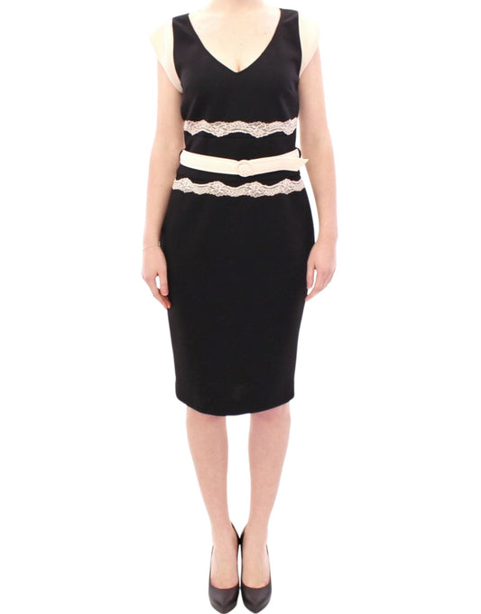 Elegantes Etuikleid aus Spitze in Schwarz und Beige