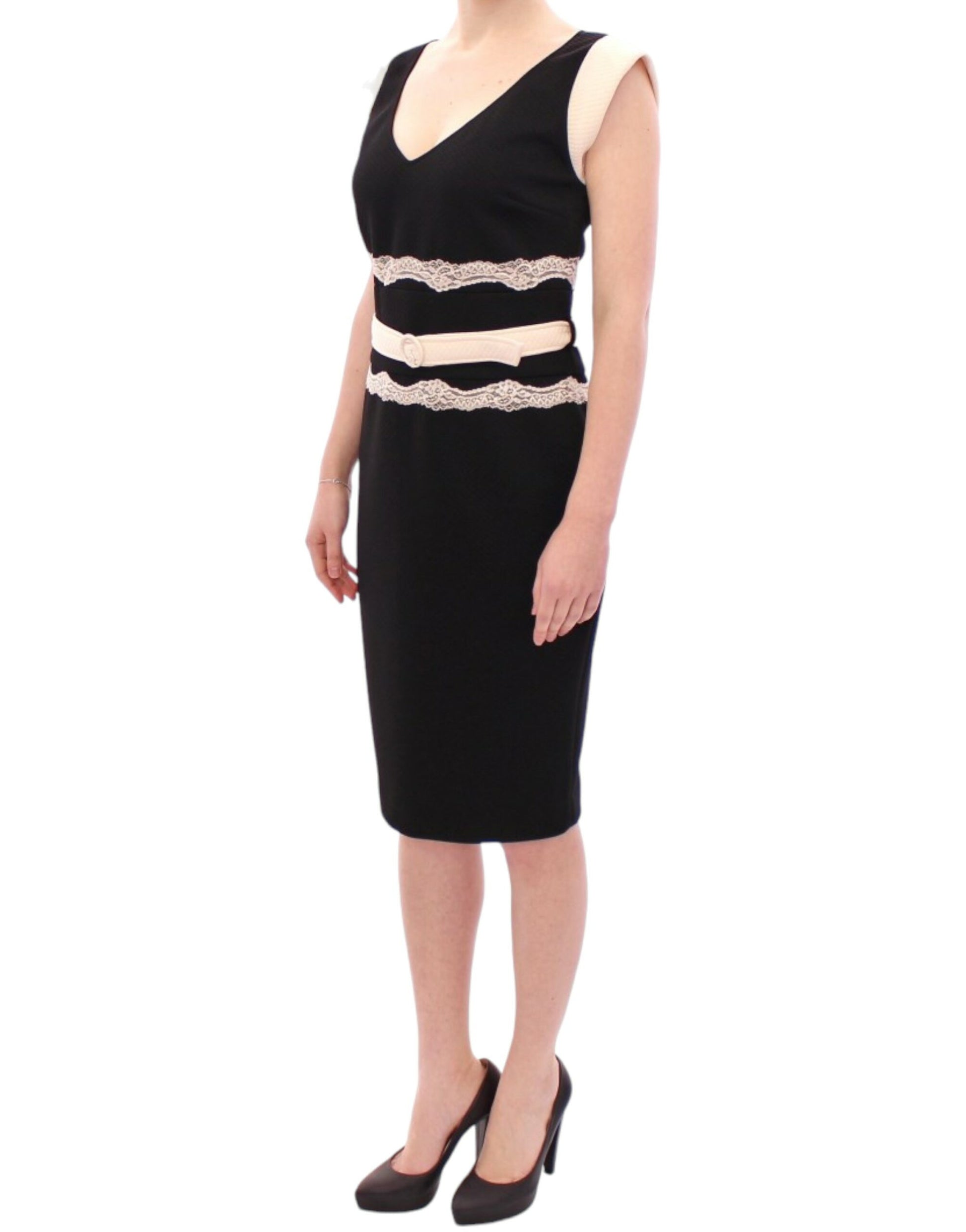 Elegantes Etuikleid aus Spitze in Schwarz und Beige