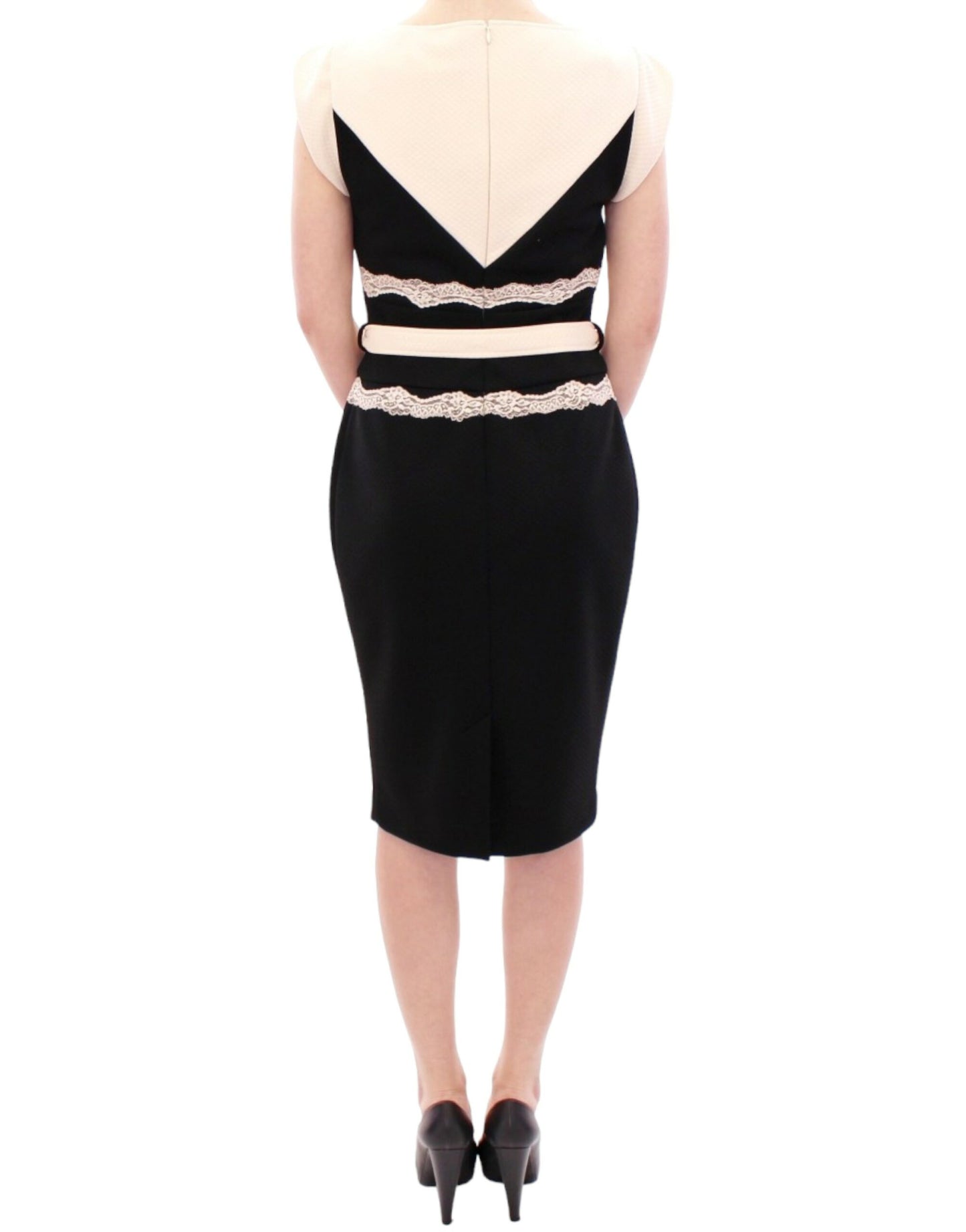 Elegantes Etuikleid aus Spitze in Schwarz und Beige