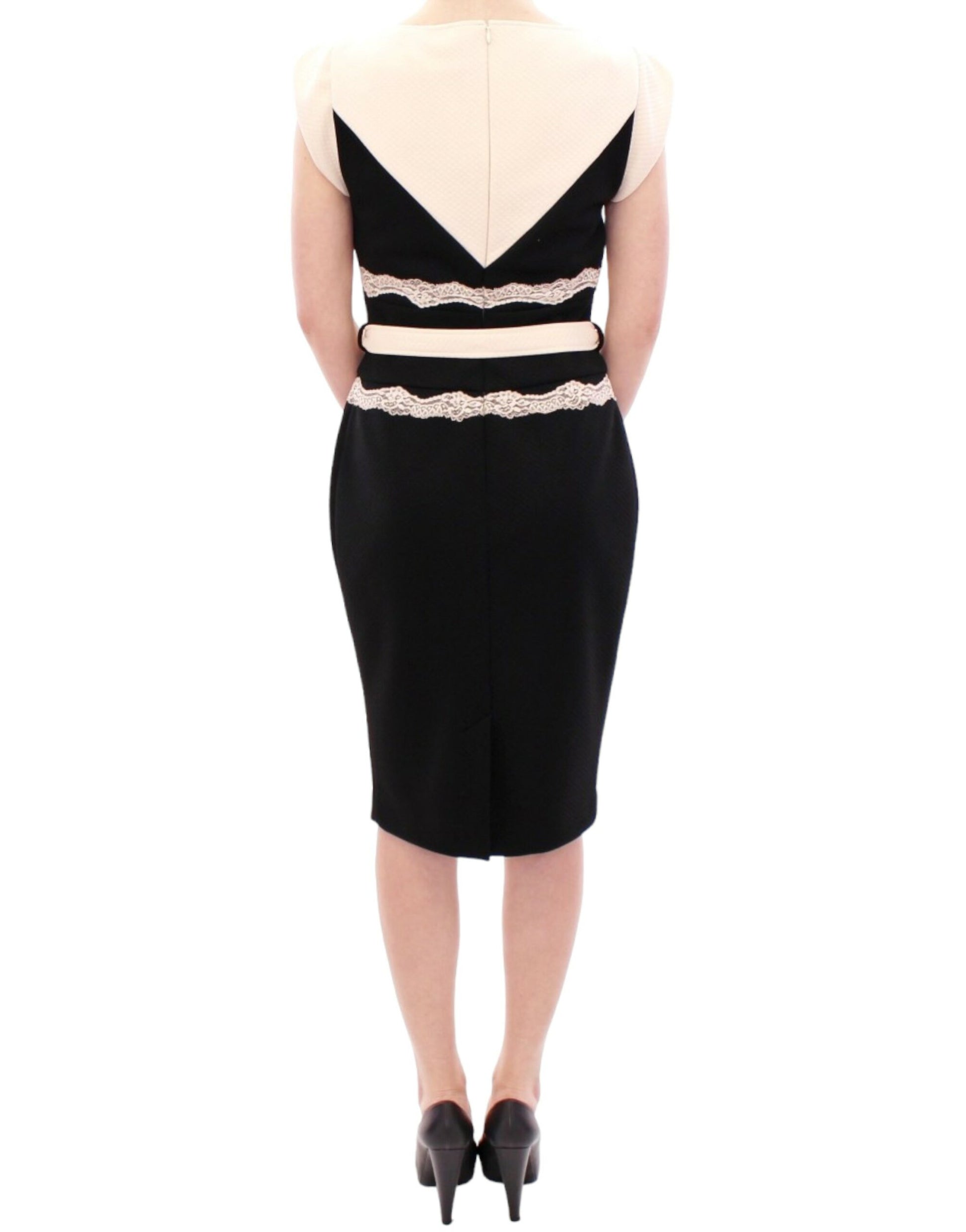 Elegantes Etuikleid aus Spitze in Schwarz und Beige