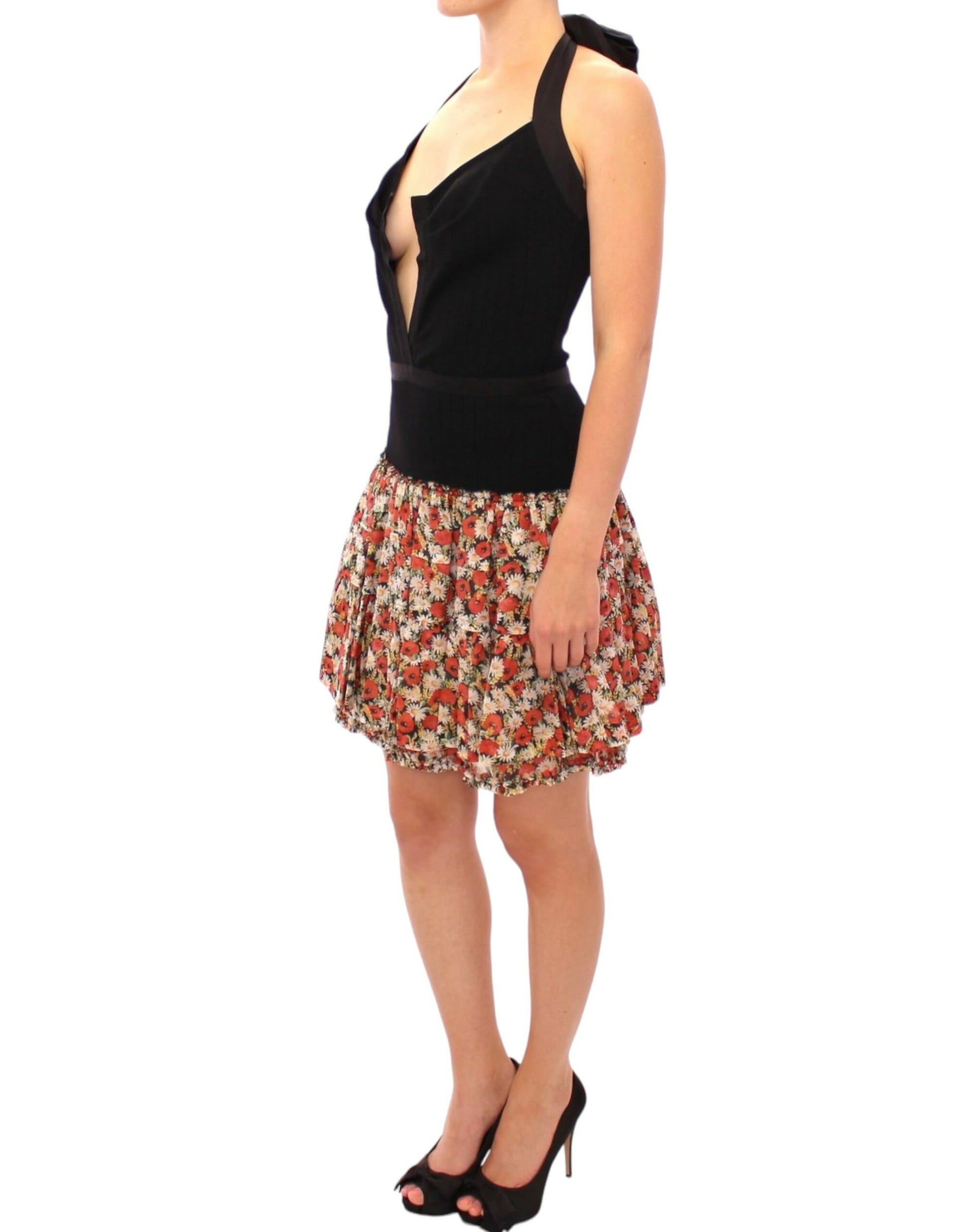 Elegantes Neckholder-Bubble-Kleid mit Blumenmuster