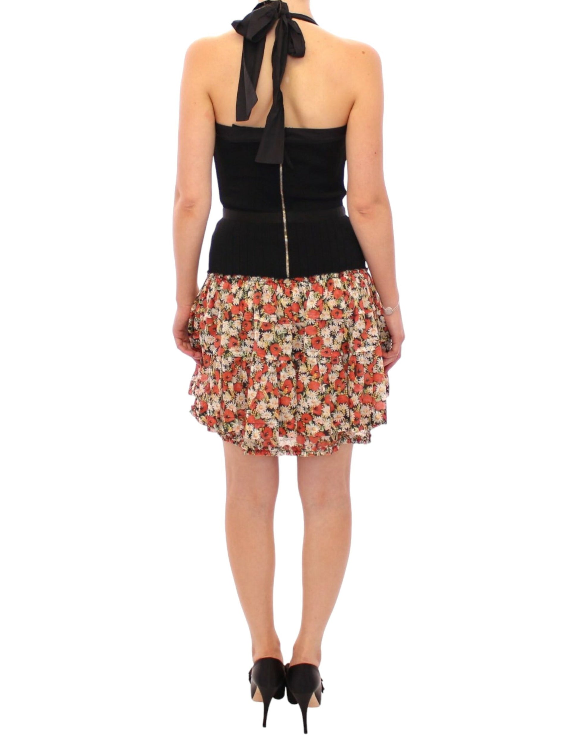 Elegantes Neckholder-Bubble-Kleid mit Blumenmuster