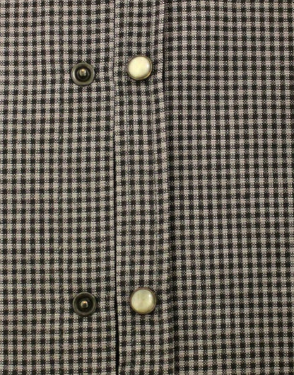 Chic Gray Checked Casual Linen Blend Shirt