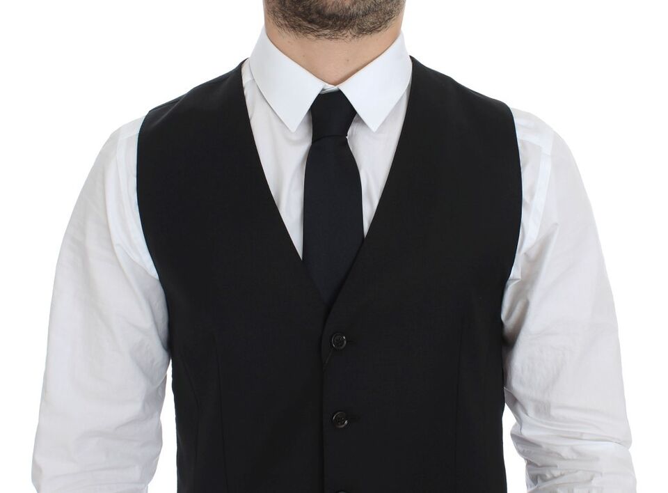 Elegante schwarze Weste aus Wolle und Seide